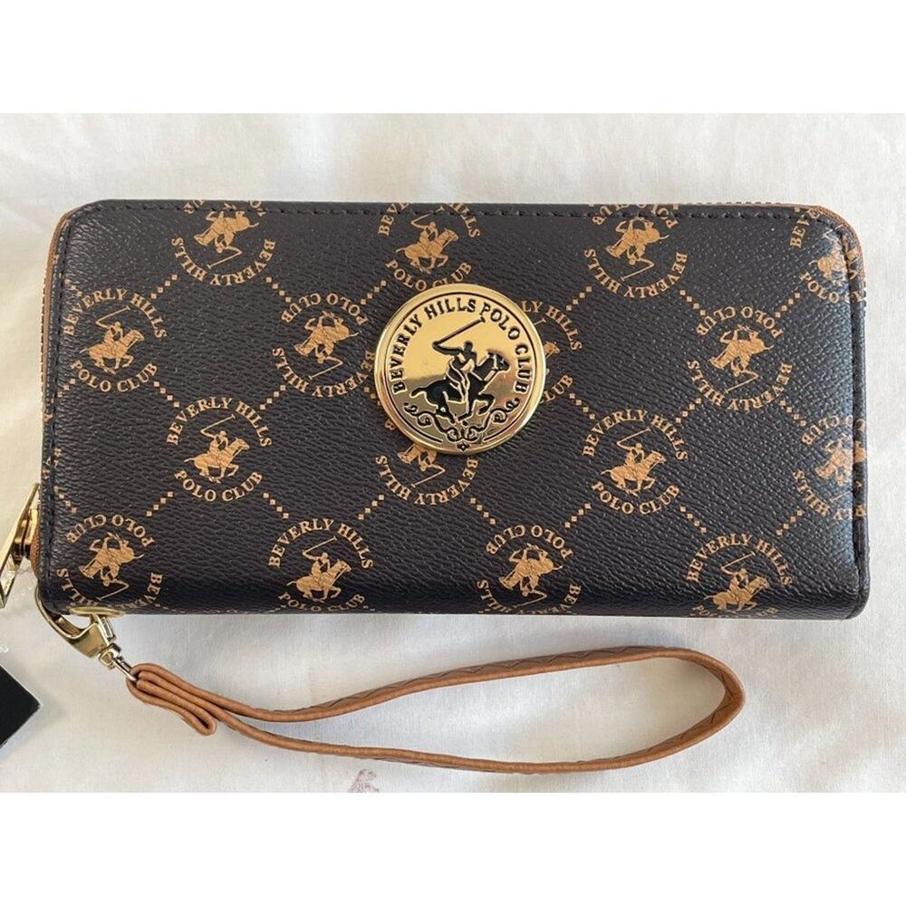 Beverly Hills Polo Club Womens Clutch Wristlet Wallet Color: Brown Size-8" x 4